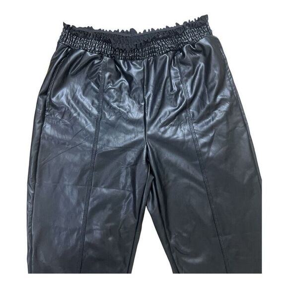 Ellen Tracy Women Black Faux Leather Pants Size M Paper Bag Waist Stretch Pocket - Picture 3 of 12